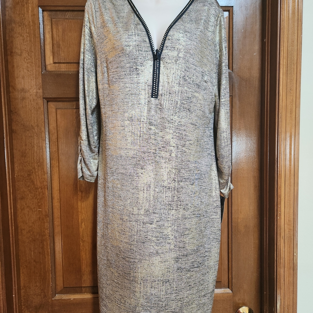 JM Collection Gold Long Sleeve Dress